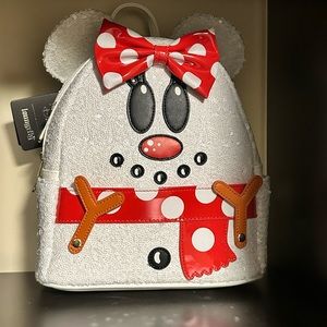 Loungefly Exclusive Disney Minnie Mouse Snowman Christmas Holiday Backpack